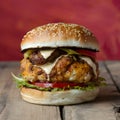 Editorial style photography showcasing tantalizing chicken burger