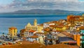 Editorial: 8th October 2017: Porto Santo Stefano, Italy. Landscape seaside aerial panoramic view. Royalty Free Stock Photo
