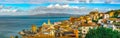 Editorial: 8th October 2017: Porto Santo Stefano, Italy. Landscape seaside aerial panoramic view. Royalty Free Stock Photo
