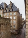 Editorial: 28th October 2019: St-Malo, France. Wet after autumn rain, the streets of Saint-Malo in Brittany. There are no people