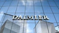 Editorial Daimler AG logo on glass building.