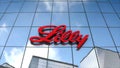 Editorial Eli Lilly & Co logo on glass building.