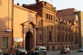 City landscape: 22 Pervomaiskaya street, the building of red brick at sunset. School of Music.