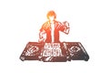 EDM, DJ, party, music, club concept. Hand drawn isolated vector. Royalty Free Stock Photo