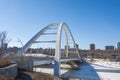 Side view to the Walterdale Bridge in the morning with blue sky during winter.A through