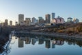 Edmonton, Canada, November 10, 2023: View to downtown in late fall season with low sun light