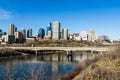Edmonton, Canada, October 14, 2023: View to downtown in fall season with blue sky