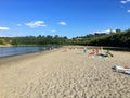 Edmonton locals enjoying time at a newly developed beach along the banks of the North Saskatchewan River.