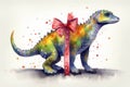 An Edmontosaurus wearing a bright polka dot ribbon. AI generation