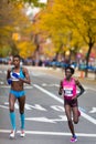 Edna Kiplagat (Kenya) followed by Diane Nukuri-Johnson (USA) run the 2013 NYC Marathon