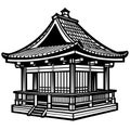 Edo period Japanese hut high detail vector illustration white background