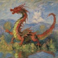 Edouard Manet Dragon Sketch Print Impressionism Painting Western Freestyle Paint Dinosaur Draw AI Art