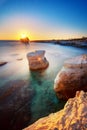 Edro III shipwreck at sunset near Coral Bay, Peyia, Paphos, Cyprus Royalty Free Stock Photo