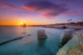 Edro III shipwreck at sunset near Coral Bay, Peyia, Paphos, Cyprus