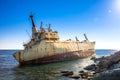 Edro III shipwreck at sunset near Coral Bay, Peyia, Paphos, Cyprus Royalty Free Stock Photo