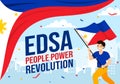 Edsa People Power Revolution Anniversary of Philippine Vector Illustration on February 25 with Philippines Flag in Holiday