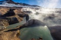 Eduardo Avaroa National Park - July 18, 2017: Tourist in the Morning Sun Geysers in Eduardo Avaroa National Park, Bolivia