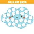 Eduational children game. Do a dot for kids and toddlers. Cute blue cloud Royalty Free Stock Photo