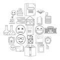 Educated person icons set, outline style