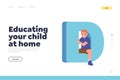 Educating your child at home landing page template with happy smart preschooler enjoying learning