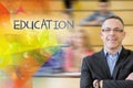 Education against elegant teacher with students sitting at lecture hall Royalty Free Stock Photo