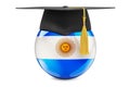 Education in Argentina concept. Argentinean flag with graduation cap, 3D rendering