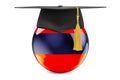 Education in Armenia concept. Armenian flag with graduation cap, 3D rendering