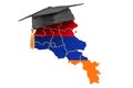 Education in Armenia concept. Armenian map with graduate cap, 3D rendering