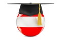 Education in Austria concept. Austrian flag with graduation cap, 3D rendering