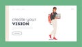 Education, Back-to-school Or College Studying Landing Page Template. Student Girl Character Carrying Backpack