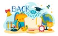 Education, back to school concept background vector illustration. Colorful banner poster, study design with pencil, book Royalty Free Stock Photo