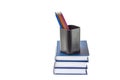 Education or back to school concept. A black stationery glass with multi-colored pencils