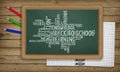 Education, Back to School Concept, Blackboard with word cloud, Notepad Royalty Free Stock Photo