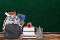 New Normal Back to School Classroom With Backpack, Books and Stationery