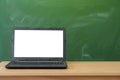 Education background. Back to school concept. Laptop with blank screen on the table. Royalty Free Stock Photo