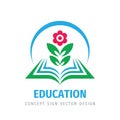 Education badge logo design. Flower plant ecological sign. University high school emblem. Development business icon. Vector Royalty Free Stock Photo