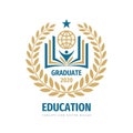 Education badge logo design. University high school emblem. Laurel wreath