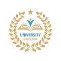 Education badge logo design. University high school emblem. Laurel wreath. Vector illustration.