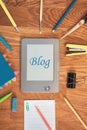 Blogging, blog concepts ideas with work table. The idea of Ã¢â¬â¹Ã¢â¬â¹a blog cover. Royalty Free Stock Photo