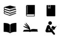 Education Book Silhouette Vector Set â Open Book, Closed Book, Stack and Reading Icon Pack Royalty Free Stock Photo