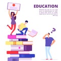 Education through books and self-study vector illustration. Help and support in education