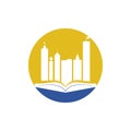 Education building logo design. Vector of book and a building, symbol of library and study.