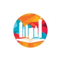 Education building logo design. Vector of book and a building, symbol of library and study.