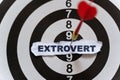 A piece of paper with the text is nailed to the target with a dart - EXTROVERT