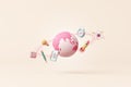 education or business connected world technology pink pastel. globalization globe internet rocket spaceship science time clock.