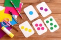 Education cards for kids. Learning colours. Teaching children to count. Step