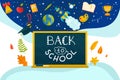 Education chalk drawing at board, slate background concept vector illustration. Back to school white realistic draw