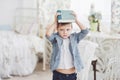 Education, childhood, people, homework and school concept - bored student boy reading book or textbook at home Royalty Free Stock Photo