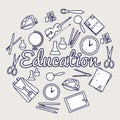 Education circle concept. Back to school elements of illustration flat icons background. Thin lines outline design Royalty Free Stock Photo