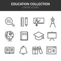 Education collection linear icons in black on a white background